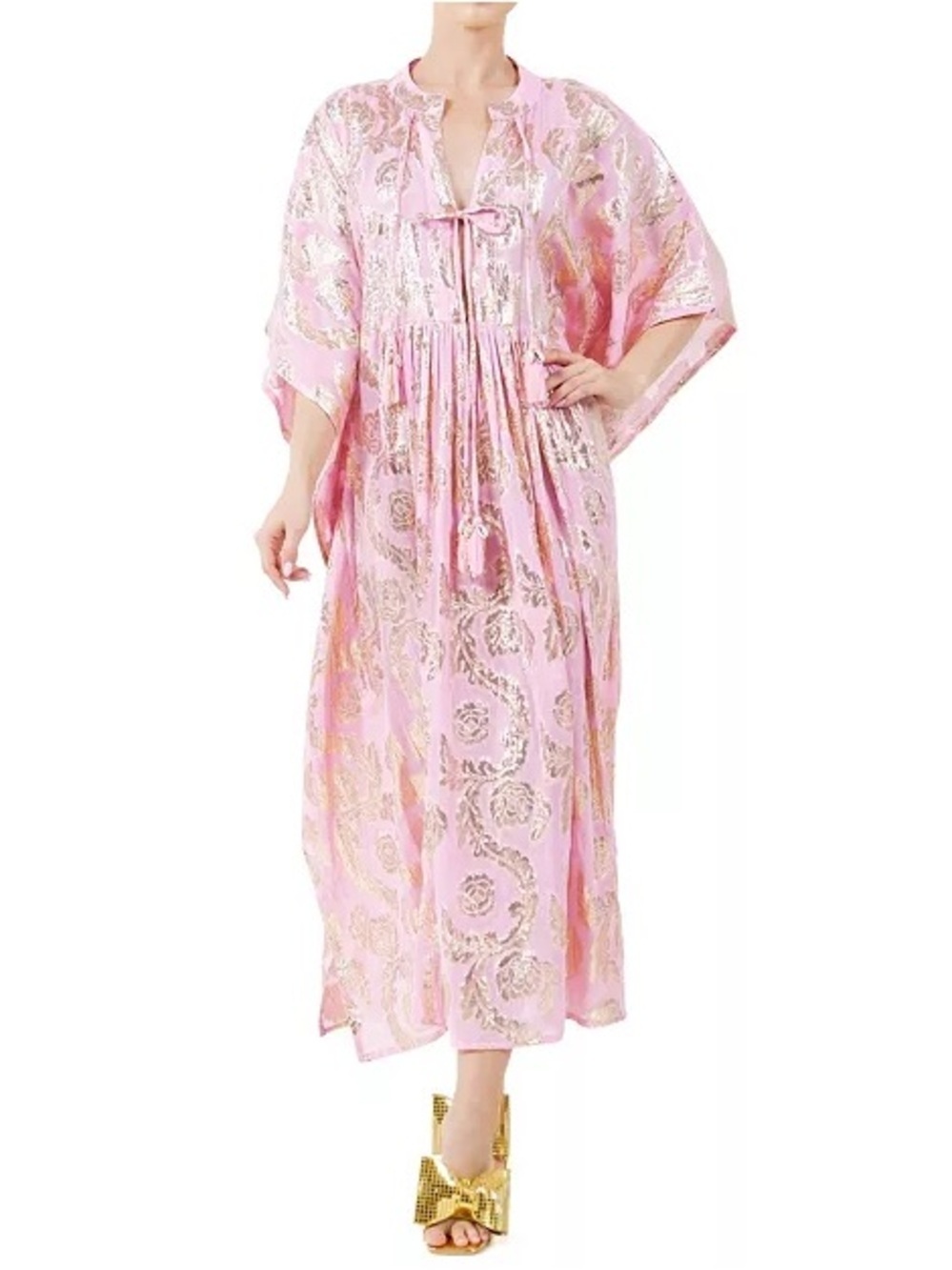 MEGHAN FABULOUS Metallic Pink & Gold Kaftan Dress Size S/M VGUC